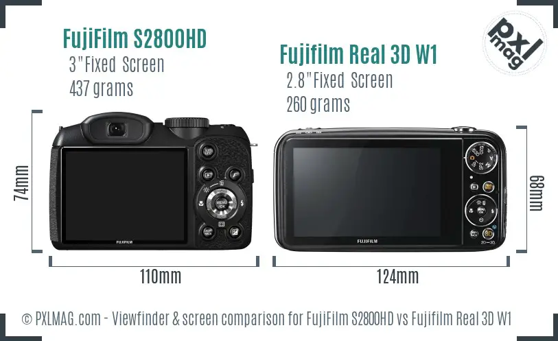 FujiFilm S2800HD vs Fujifilm Real 3D W1 Screen and Viewfinder comparison