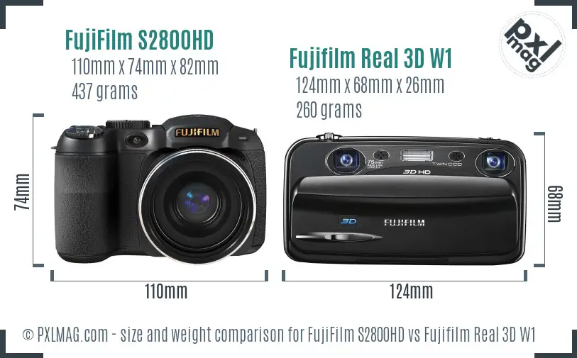 FujiFilm S2800HD vs Fujifilm Real 3D W1 size comparison