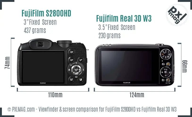 FujiFilm S2800HD vs Fujifilm Real 3D W3 Screen and Viewfinder comparison