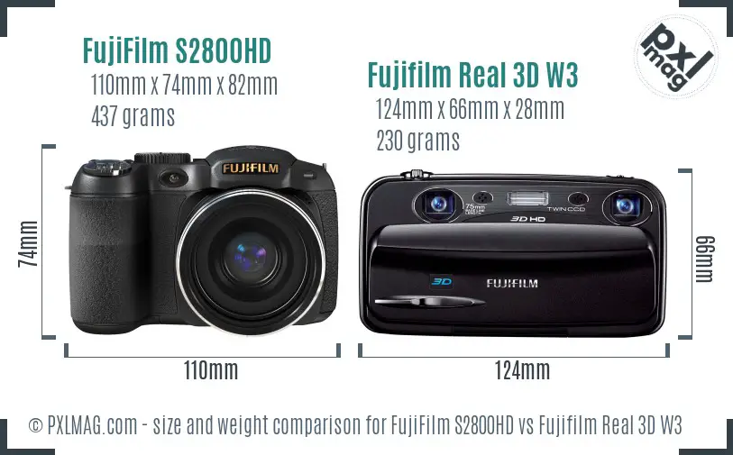 FujiFilm S2800HD vs Fujifilm Real 3D W3 size comparison