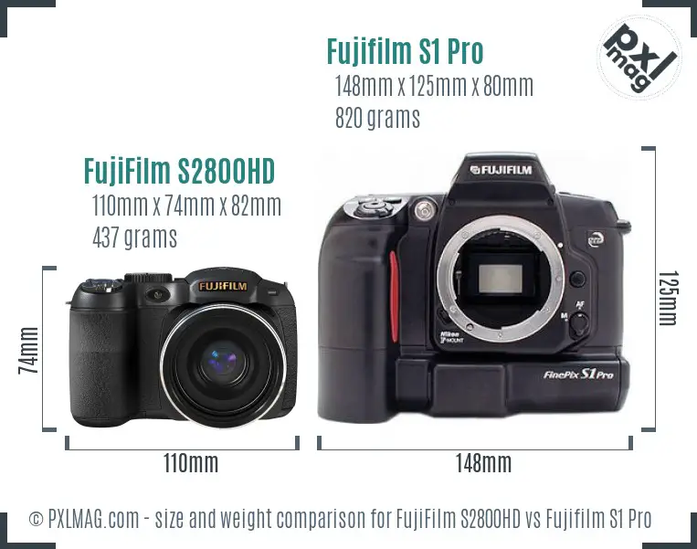 FujiFilm S2800HD vs Fujifilm S1 Pro size comparison