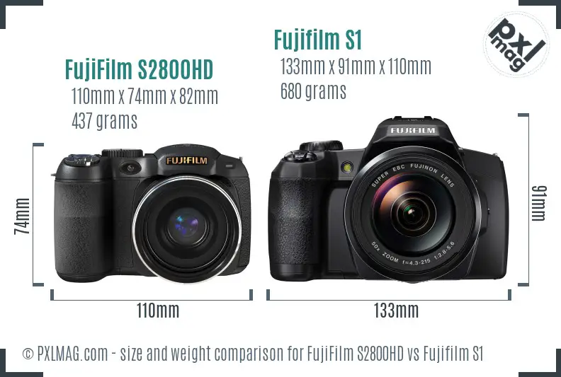 FujiFilm S2800HD vs Fujifilm S1 size comparison