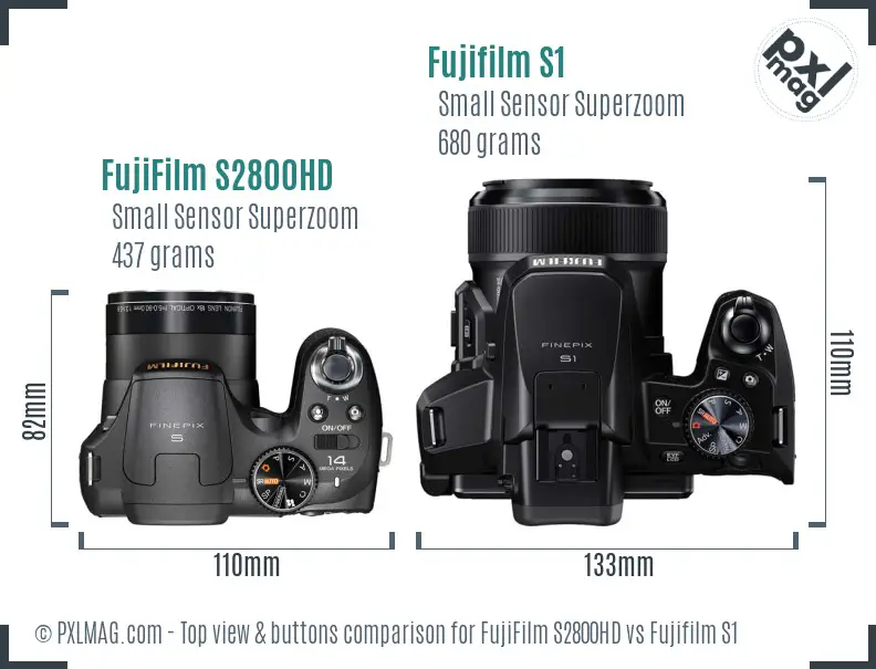 FujiFilm S2800HD vs Fujifilm S1 top view buttons comparison