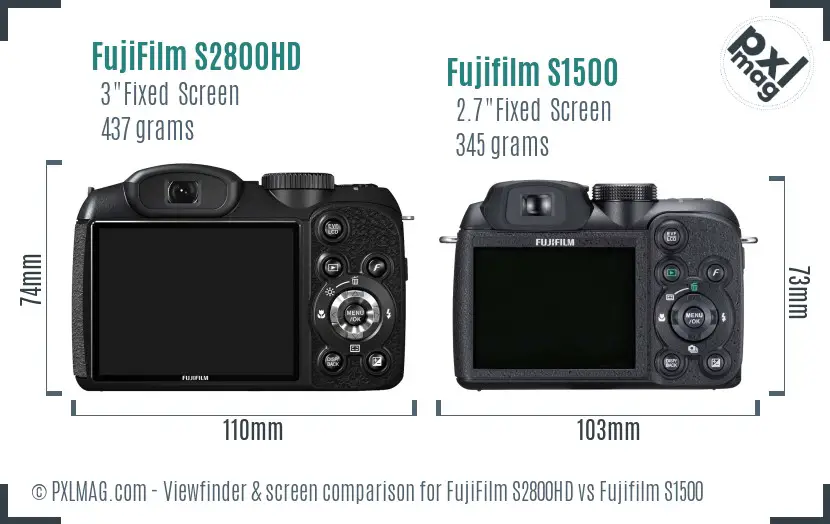 FujiFilm S2800HD vs Fujifilm S1500 Screen and Viewfinder comparison
