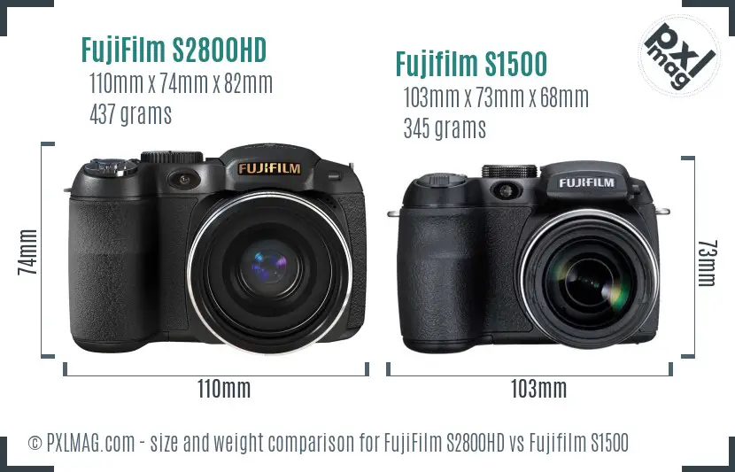 FujiFilm S2800HD vs Fujifilm S1500 size comparison
