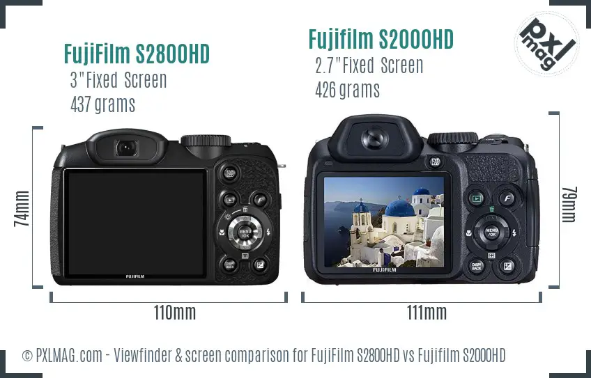 FujiFilm S2800HD vs Fujifilm S2000HD Screen and Viewfinder comparison