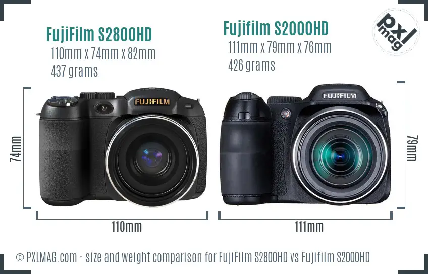 FujiFilm S2800HD vs Fujifilm S2000HD size comparison