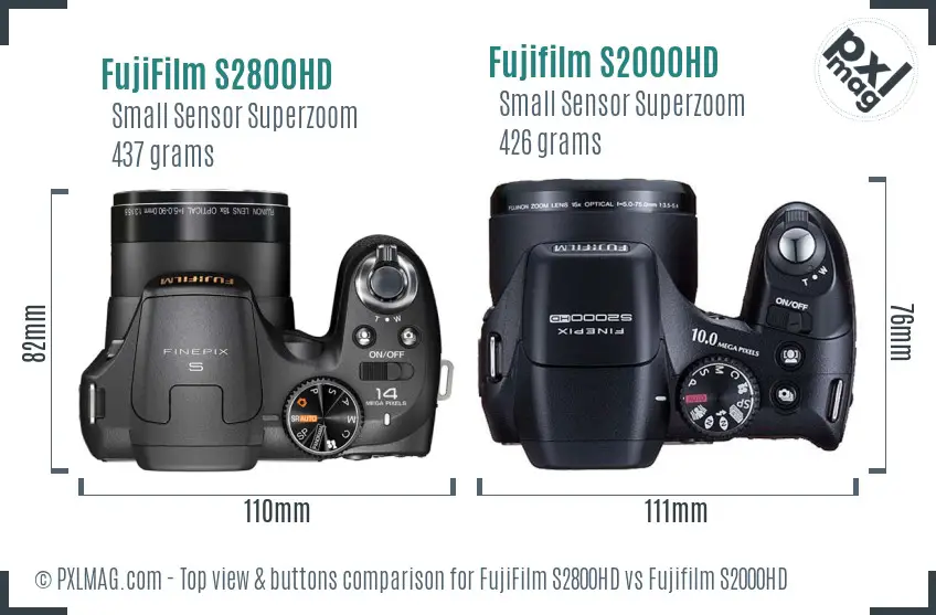 FujiFilm S2800HD vs Fujifilm S2000HD top view buttons comparison