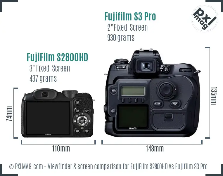 FujiFilm S2800HD vs Fujifilm S3 Pro Screen and Viewfinder comparison