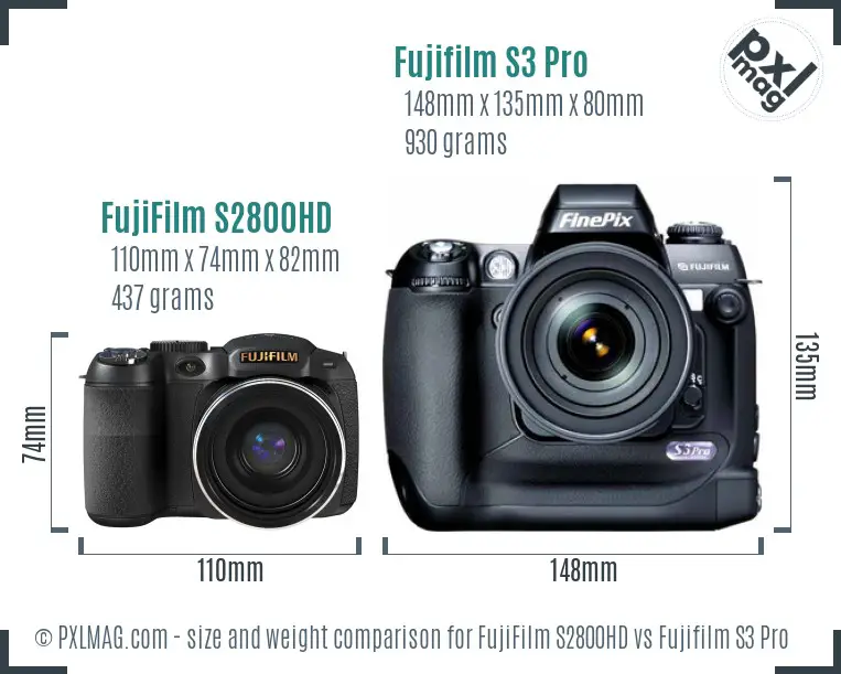 FujiFilm S2800HD vs Fujifilm S3 Pro size comparison