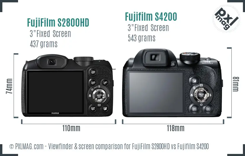 FujiFilm S2800HD vs Fujifilm S4200 Screen and Viewfinder comparison