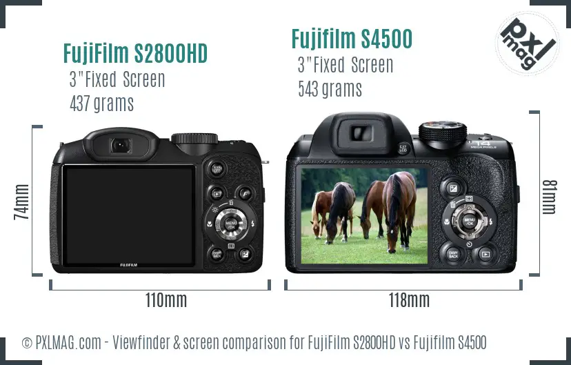 FujiFilm S2800HD vs Fujifilm S4500 Screen and Viewfinder comparison
