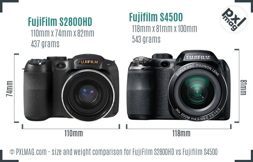 FujiFilm S2800HD vs Fujifilm S4500 size comparison