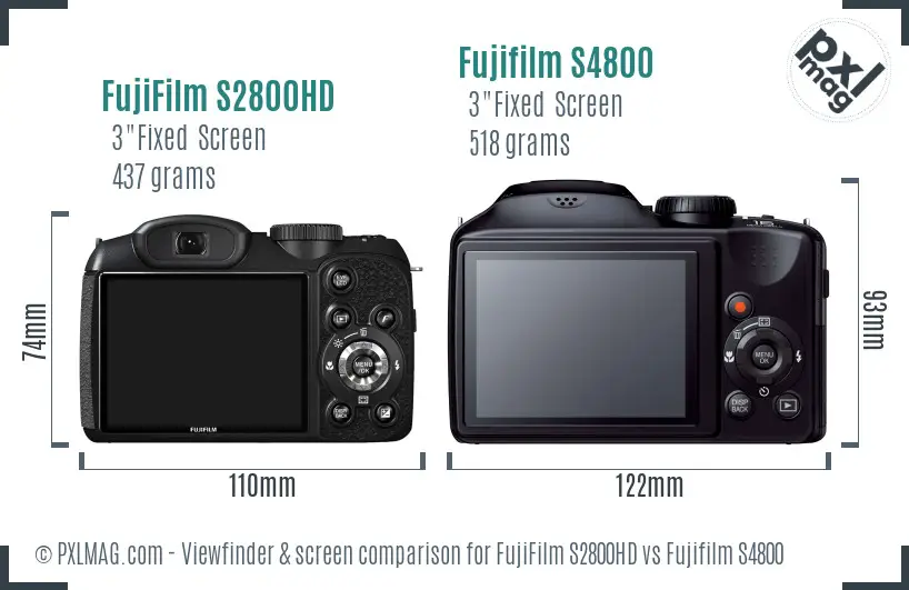 FujiFilm S2800HD vs Fujifilm S4800 Screen and Viewfinder comparison