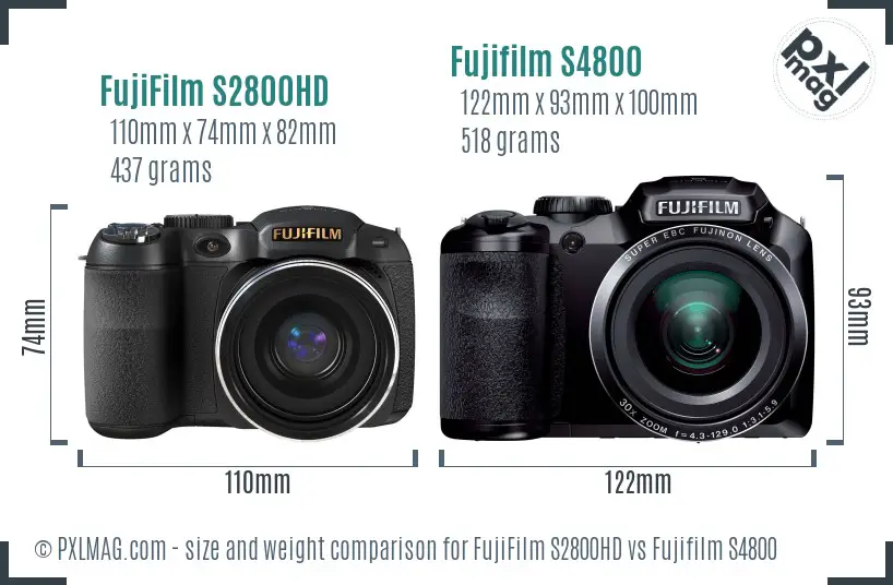 FujiFilm S2800HD vs Fujifilm S4800 size comparison
