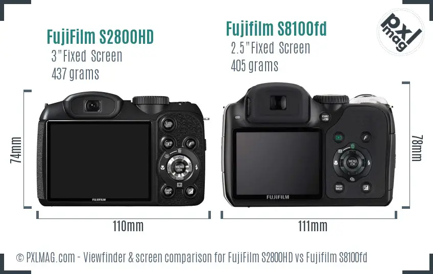 FujiFilm S2800HD vs Fujifilm S8100fd Screen and Viewfinder comparison