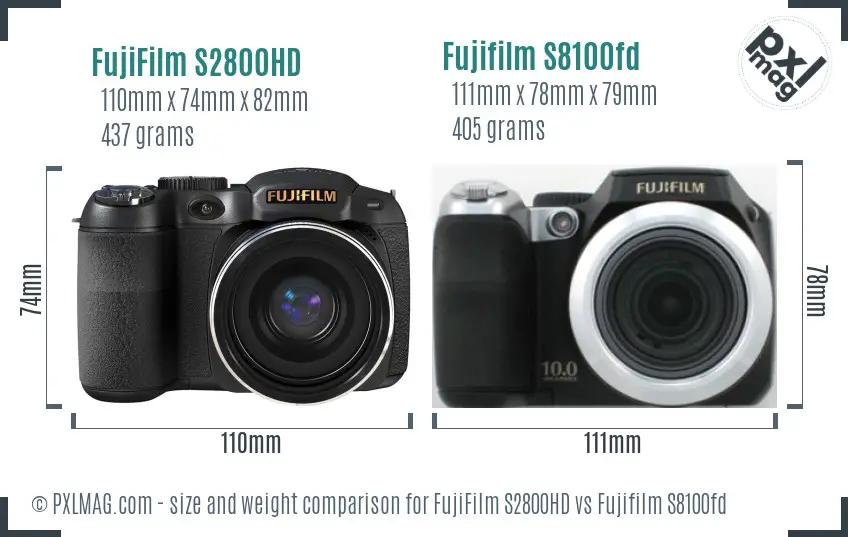FujiFilm S2800HD vs Fujifilm S8100fd size comparison