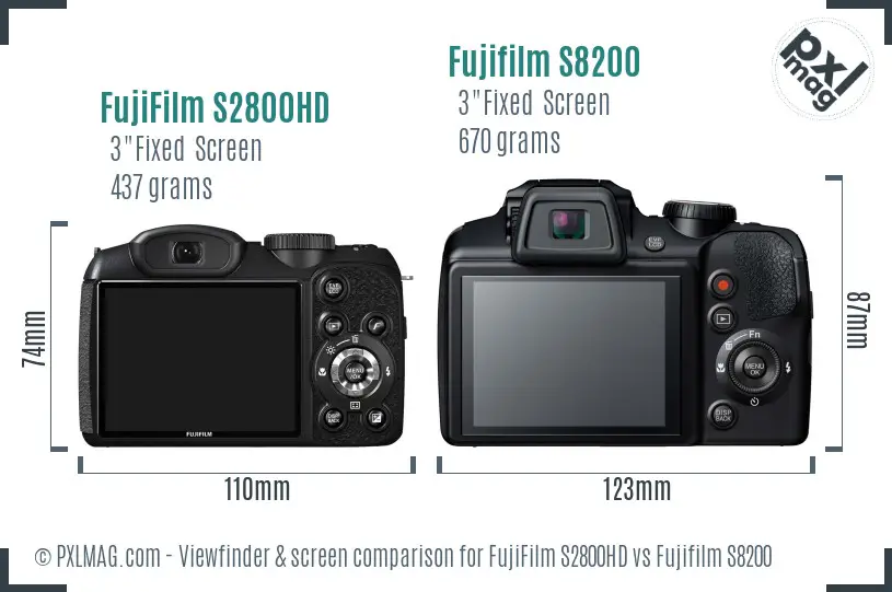 FujiFilm S2800HD vs Fujifilm S8200 Screen and Viewfinder comparison