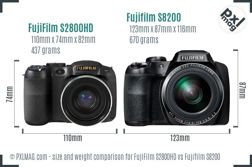FujiFilm S2800HD vs Fujifilm S8200 size comparison
