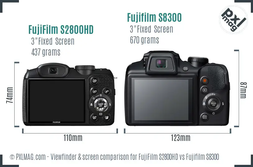 FujiFilm S2800HD vs Fujifilm S8300 Screen and Viewfinder comparison