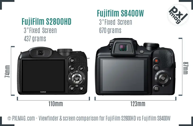 FujiFilm S2800HD vs Fujifilm S8400W Screen and Viewfinder comparison