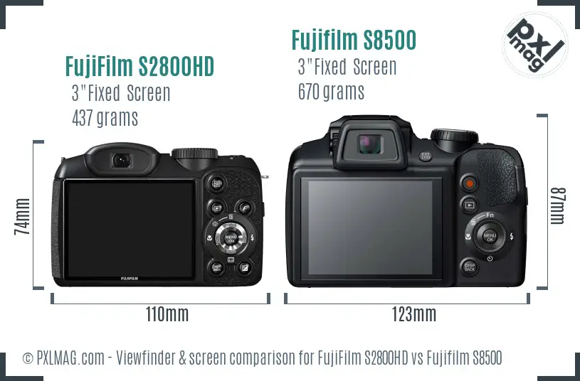 FujiFilm S2800HD vs Fujifilm S8500 Screen and Viewfinder comparison
