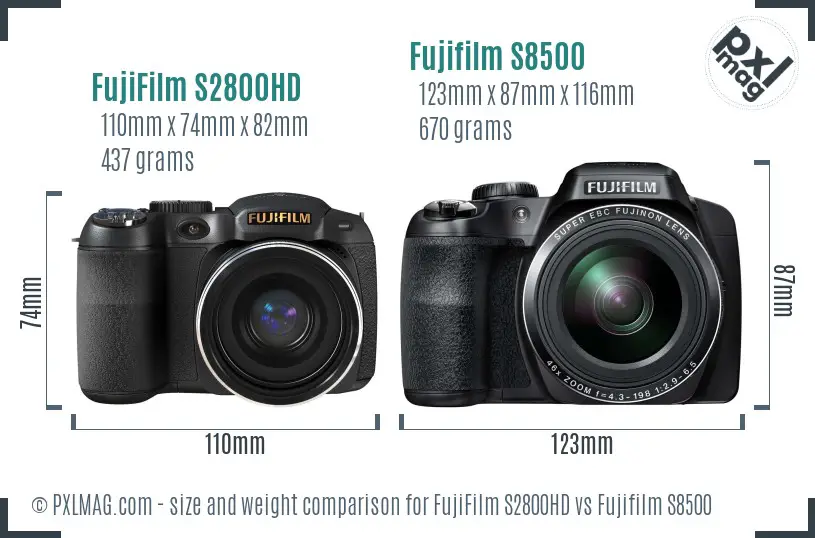 FujiFilm S2800HD vs Fujifilm S8500 size comparison