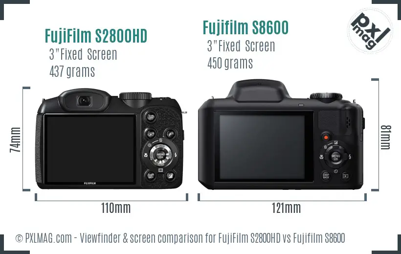 FujiFilm S2800HD vs Fujifilm S8600 Screen and Viewfinder comparison