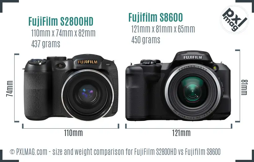 FujiFilm S2800HD vs Fujifilm S8600 size comparison