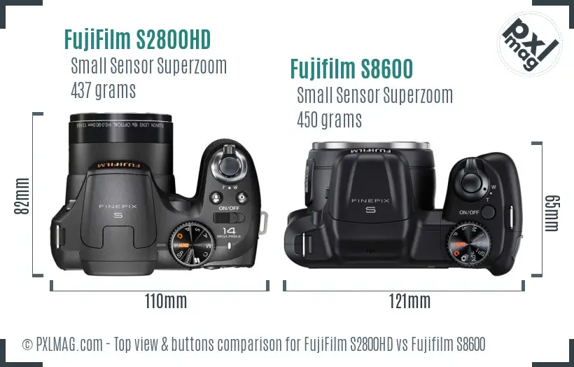FujiFilm S2800HD vs Fujifilm S8600 top view buttons comparison