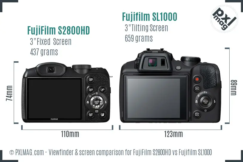 FujiFilm S2800HD vs Fujifilm SL1000 Screen and Viewfinder comparison