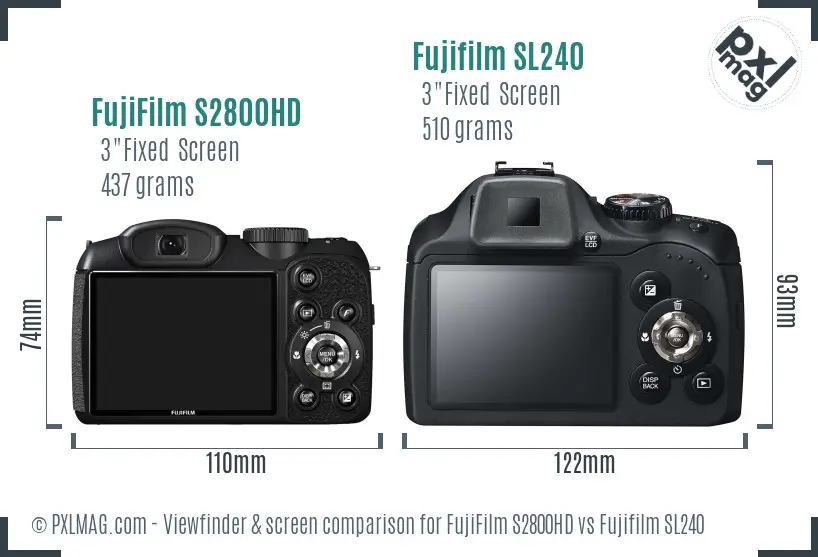 FujiFilm S2800HD vs Fujifilm SL240 Screen and Viewfinder comparison