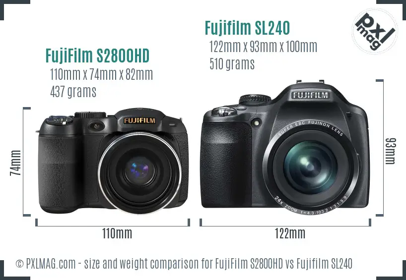 FujiFilm S2800HD vs Fujifilm SL240 size comparison