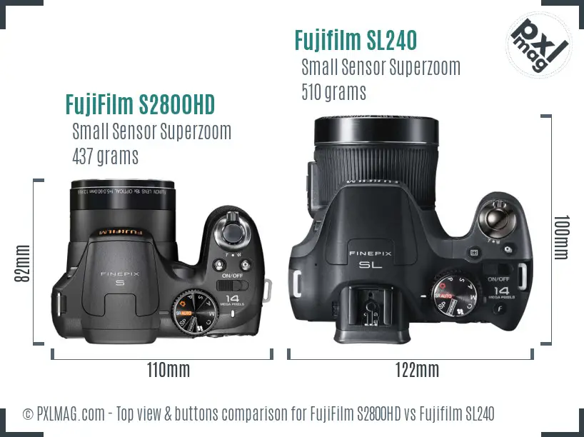 FujiFilm S2800HD vs Fujifilm SL240 top view buttons comparison