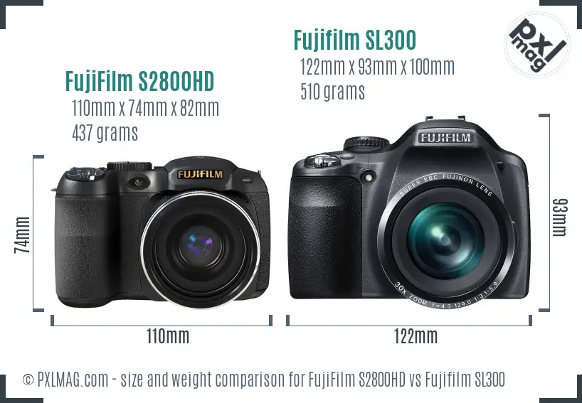 FujiFilm S2800HD vs Fujifilm SL300 size comparison