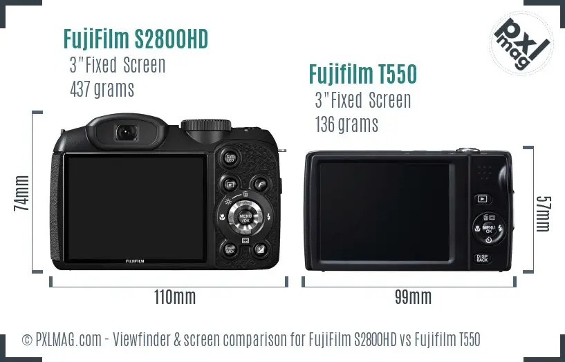 FujiFilm S2800HD vs Fujifilm T550 Screen and Viewfinder comparison