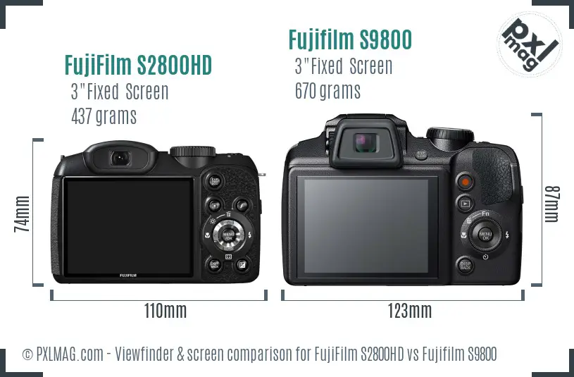 FujiFilm S2800HD vs Fujifilm S9800 Screen and Viewfinder comparison