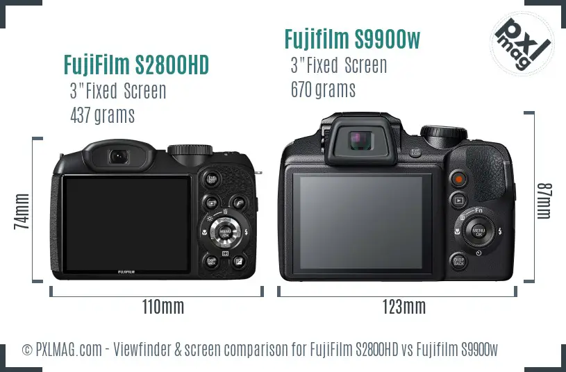 FujiFilm S2800HD vs Fujifilm S9900w Screen and Viewfinder comparison