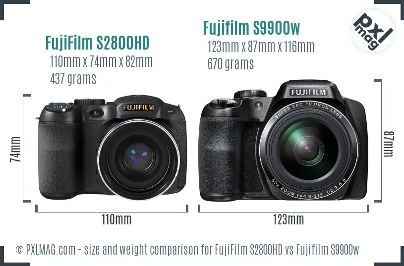 FujiFilm S2800HD vs Fujifilm S9900w size comparison