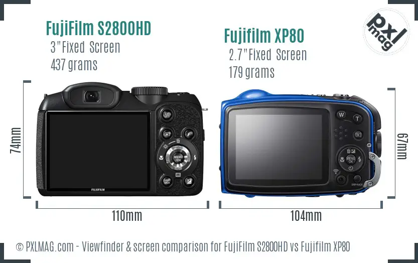 FujiFilm S2800HD vs Fujifilm XP80 Screen and Viewfinder comparison
