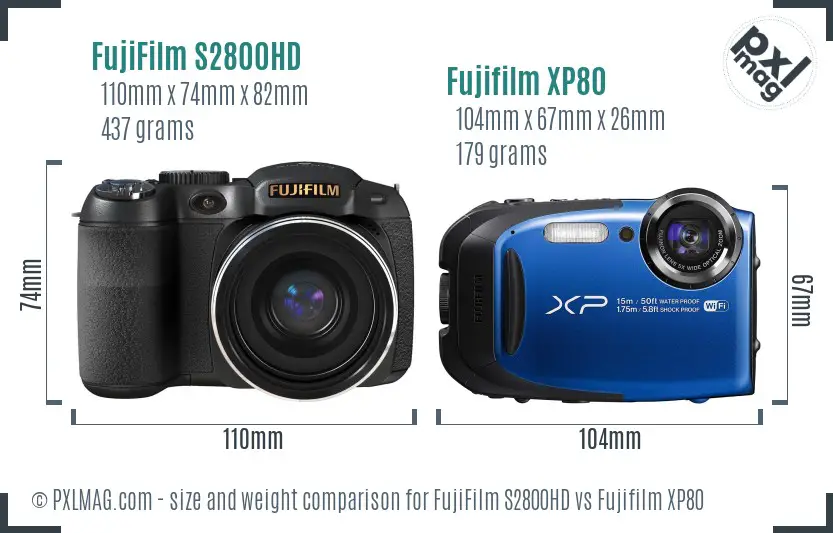 FujiFilm S2800HD vs Fujifilm XP80 size comparison
