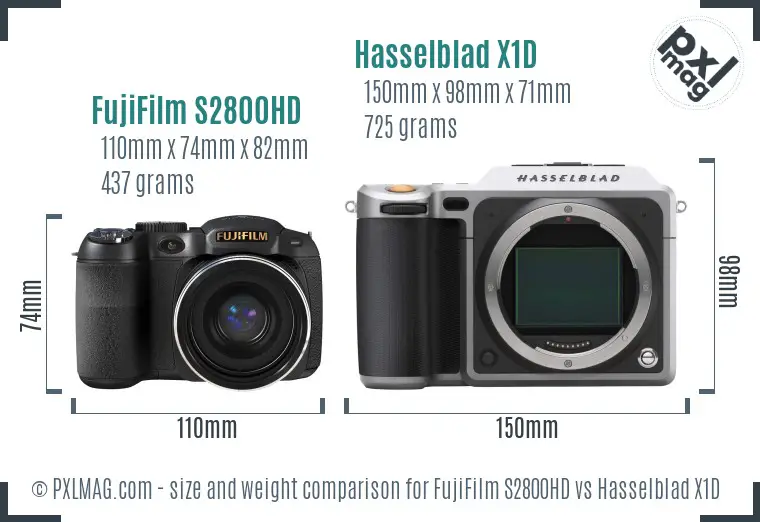 FujiFilm S2800HD vs Hasselblad X1D size comparison