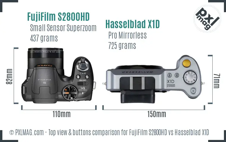 FujiFilm S2800HD vs Hasselblad X1D top view buttons comparison