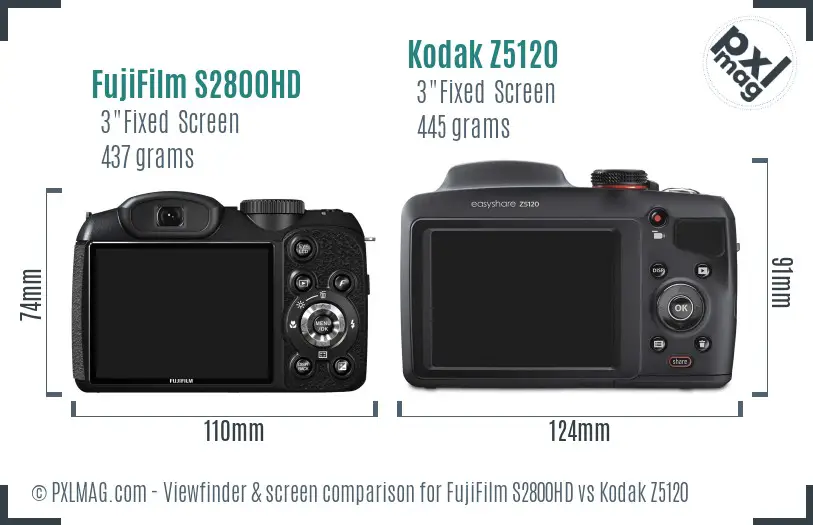 FujiFilm S2800HD vs Kodak Z5120 Screen and Viewfinder comparison