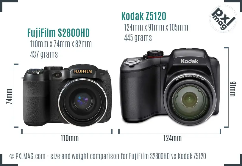 FujiFilm S2800HD vs Kodak Z5120 size comparison