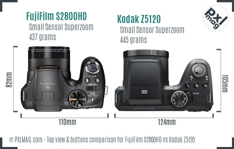 FujiFilm S2800HD vs Kodak Z5120 top view buttons comparison