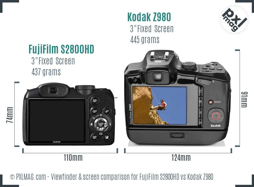 FujiFilm S2800HD vs Kodak Z980 Screen and Viewfinder comparison