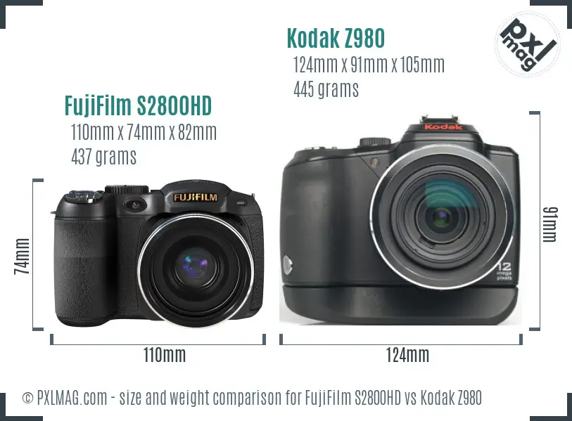FujiFilm S2800HD vs Kodak Z980 size comparison