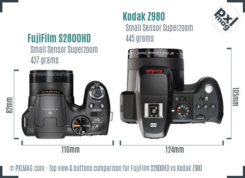 FujiFilm S2800HD vs Kodak Z980 top view buttons comparison
