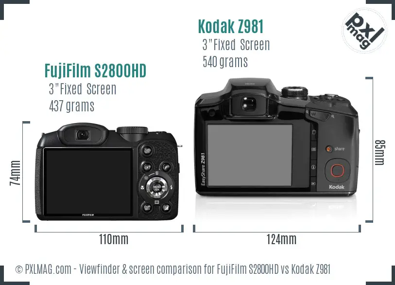 FujiFilm S2800HD vs Kodak Z981 Screen and Viewfinder comparison